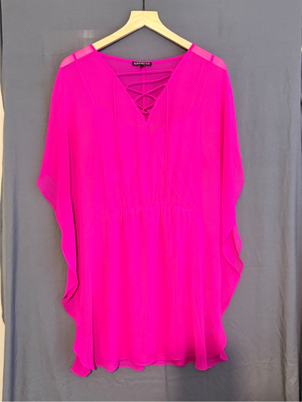 Express Hot Pink Flutter Sleeve Tunic Dress